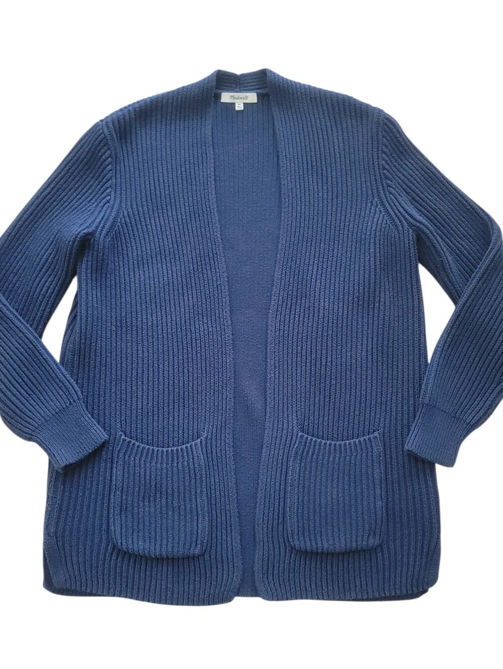 Madewell Women's XS Blue Nolan Ribbed Open-Front Pockets Cardigan Deep Navy Blue